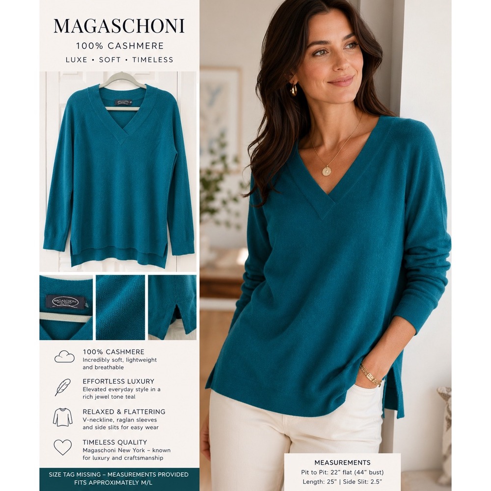 Magaschoni Jewel Tone Sweater V Neck Lightweight Luxe Knit Medium
